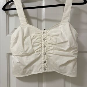 BCBGeneration Cream Button-Front Crop Top